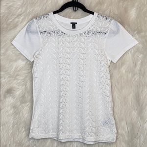 J. CREW WHITE EYELET PAISLEY SHORT SLEEVE TOP